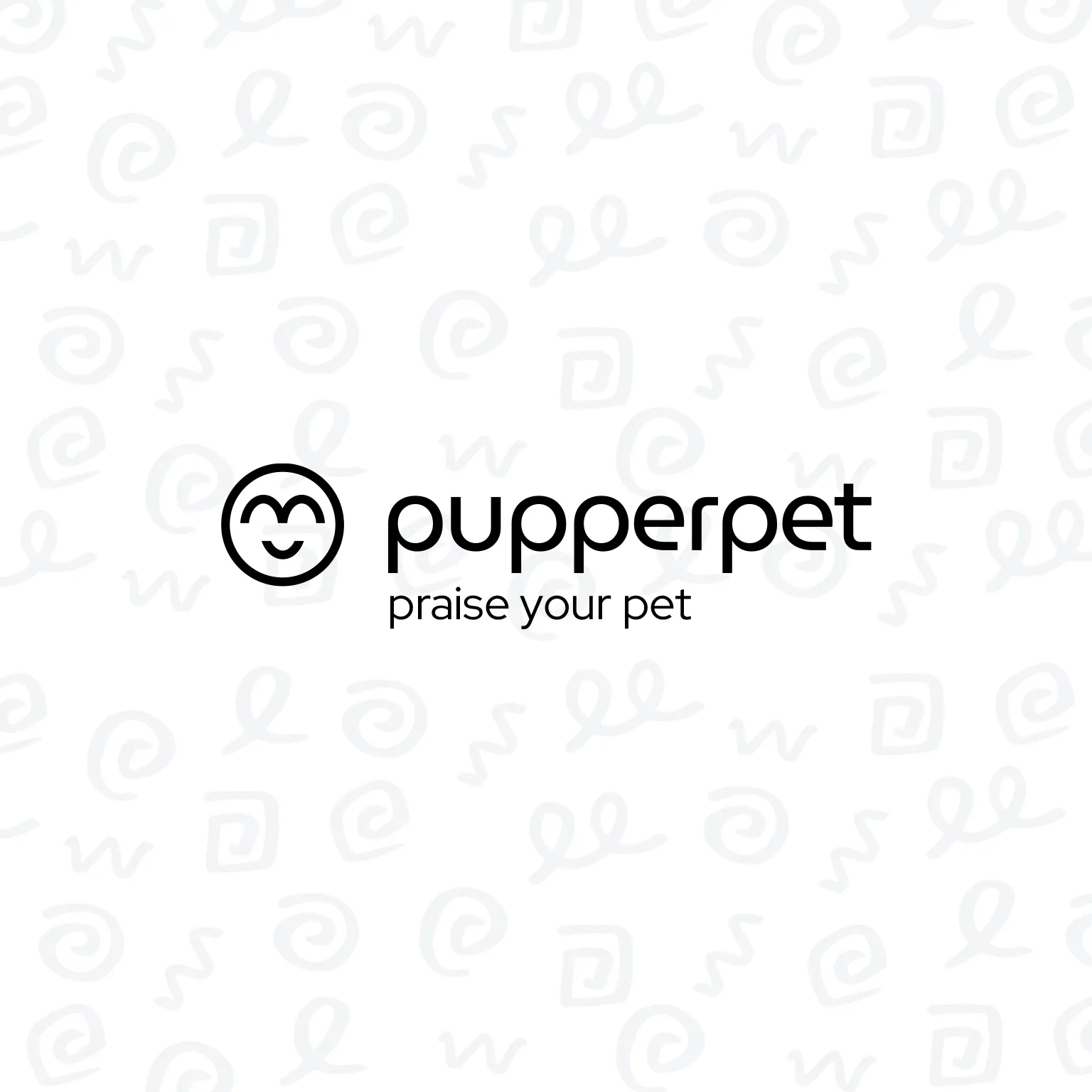 Pupperpet logo lockup, a smiling pet face mark next to the wordmark and "praise your pet" tagline