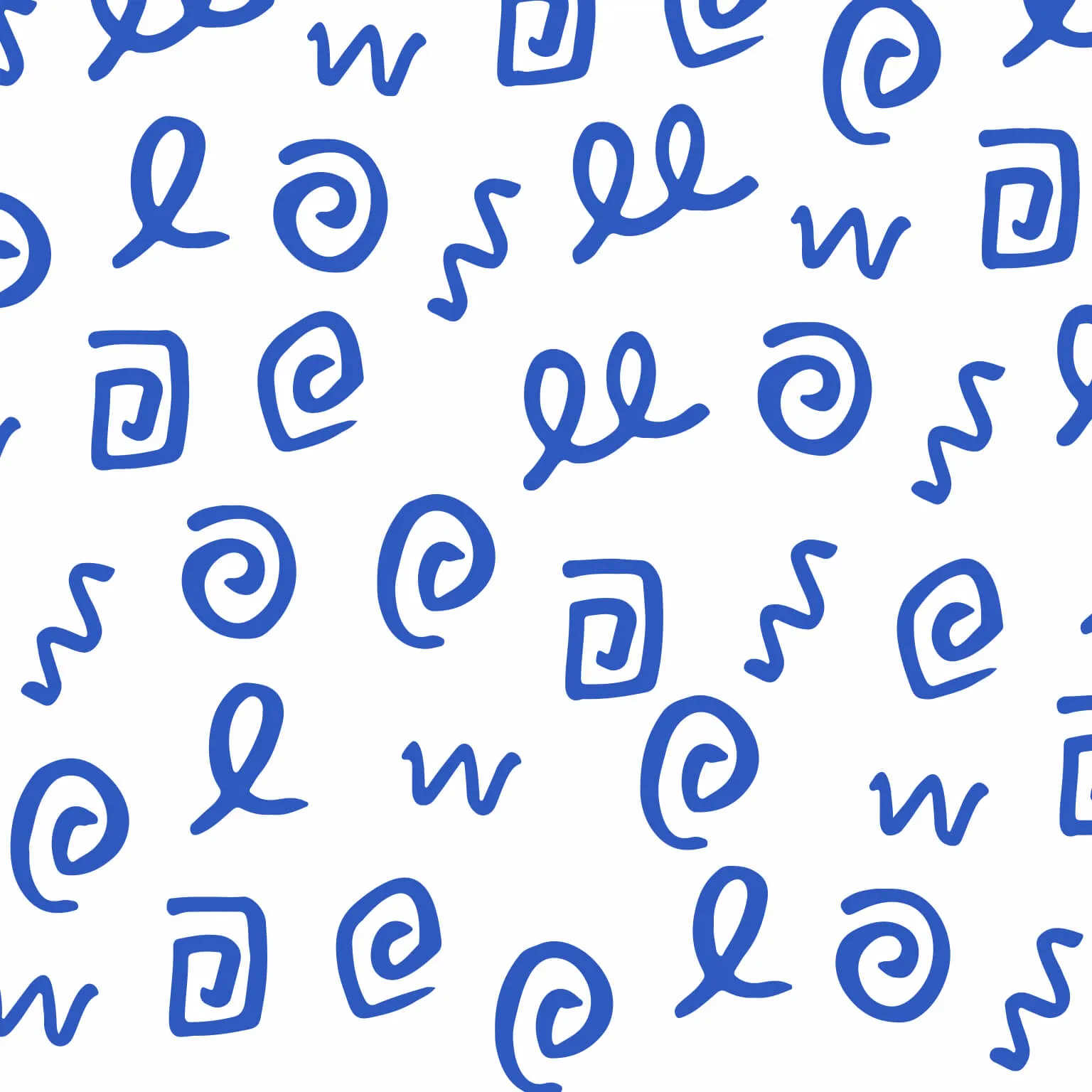 Pupperpet brand pattern of repeating hand-drawn swirl and squiggle icons in blue